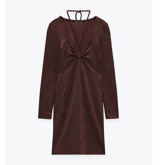 Zara // animal print swirl dress keyhole long sleeve knit medium - Picture 6 of 9